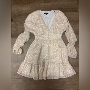 Lulus Beige Floral Long Sleeve Dress